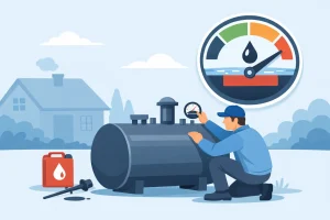 Checking the oil tank level gauge to prevent heating oil from running low